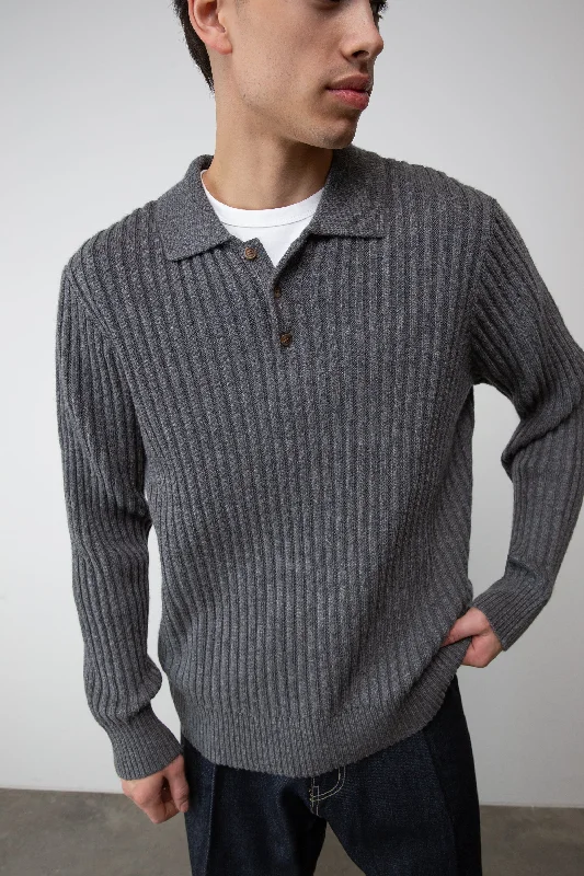 cardigan bold fit -RIBBED POLO SWEATER