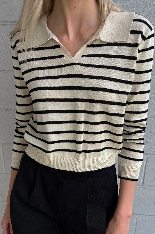 cardigan cozy grey -STRIPED COLLARED SWEATER