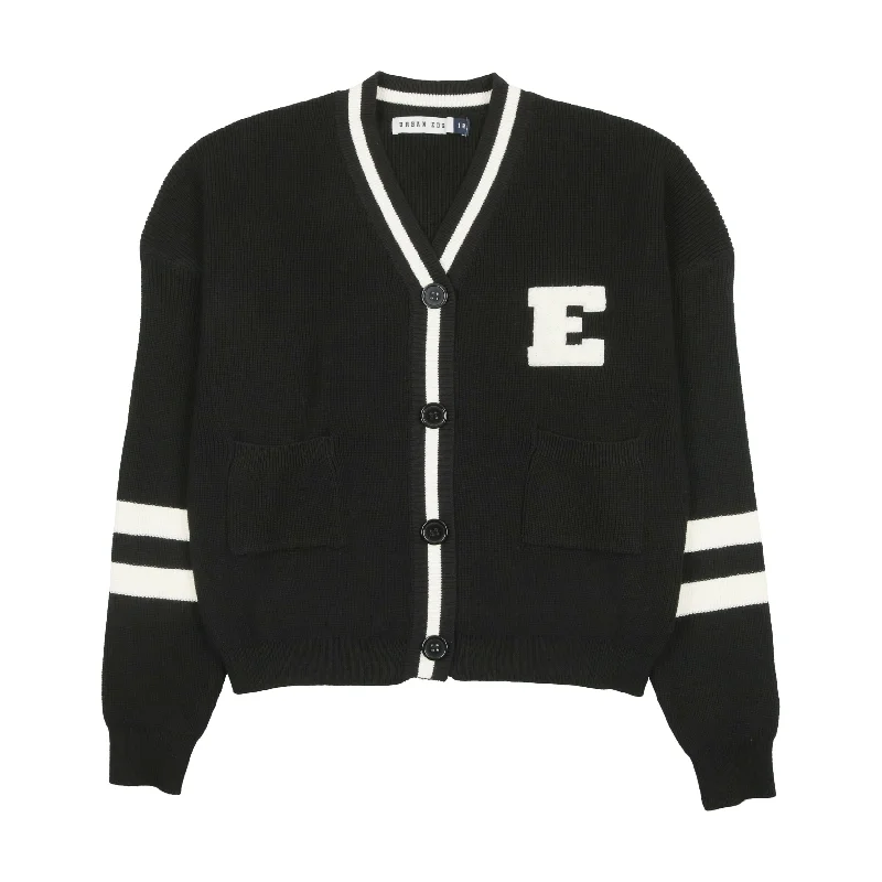 cardigan cozy red -Urban Edge Black Varsity Cardigan