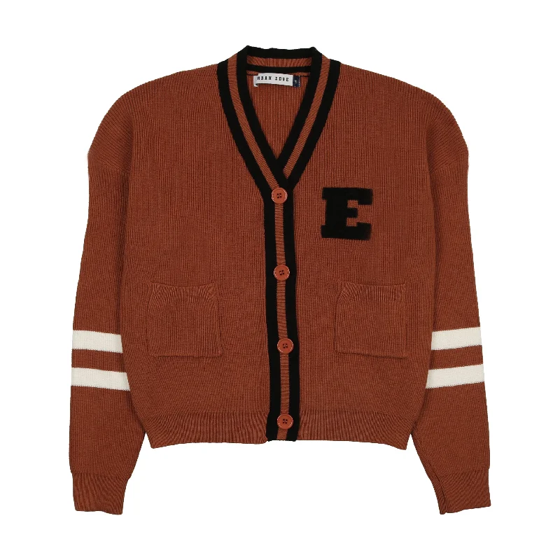 cardigan soft white -Urban Edge Brown Varsity Cardigan