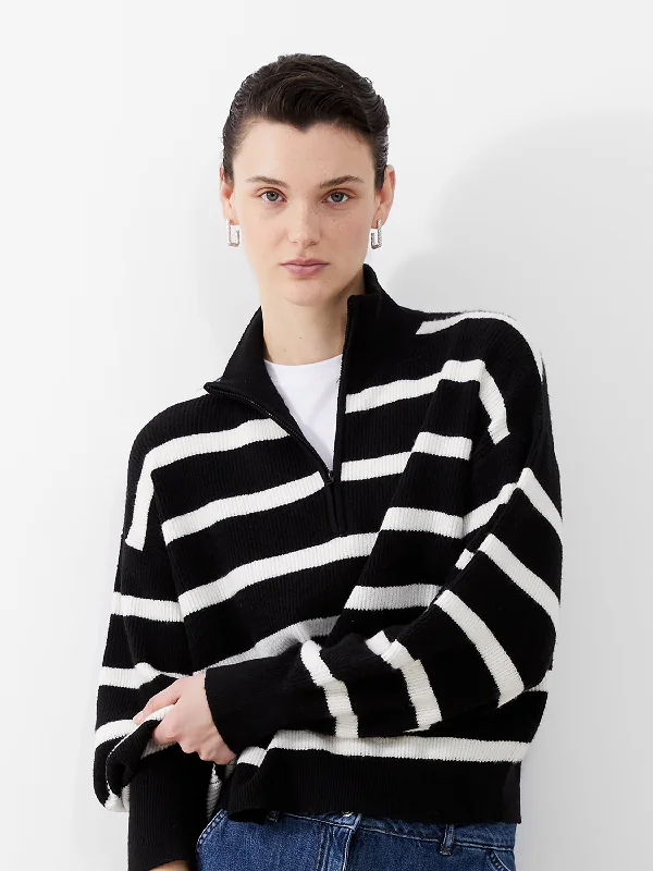 cardigan comfy design -Vhari Recycled Stripe Half Zip Jumper