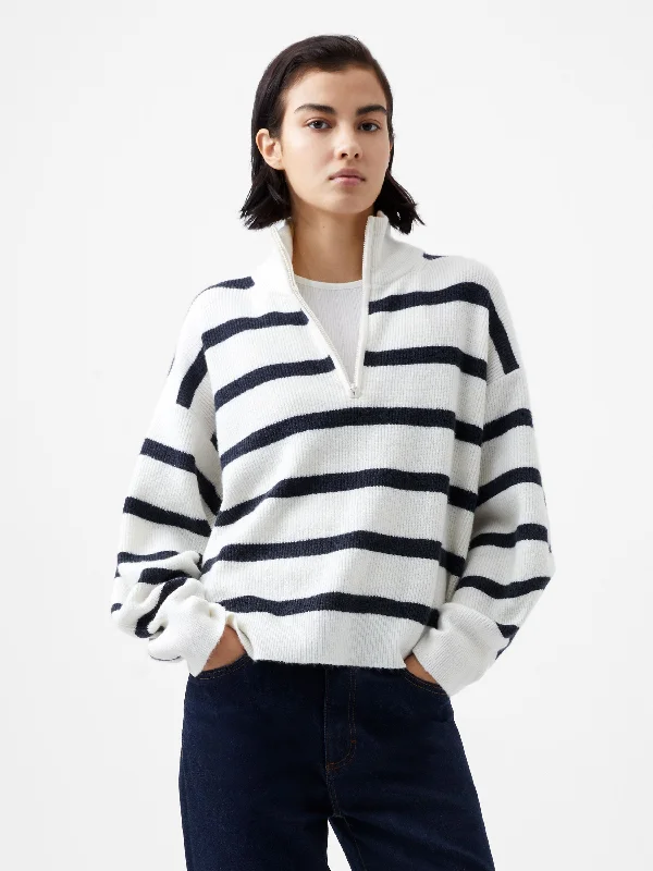 cardigan neutral knit -Vhari Recycled Stripe Half Zip Jumper