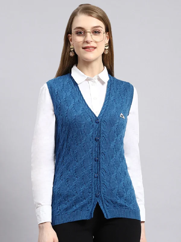 cardigan cozy grey -Women Blue Self Cardigan