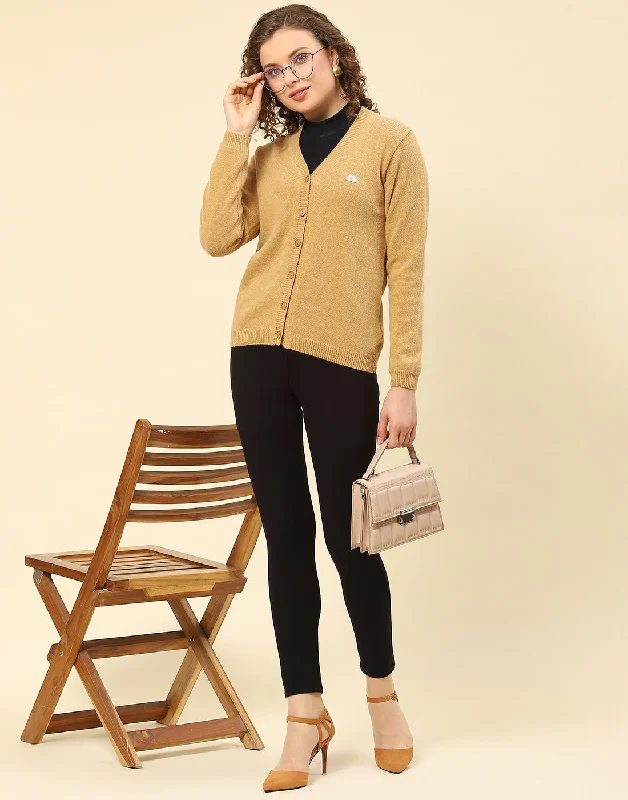 cardigan chic olive -Women Brown Solid V Neck Full Sleeve Cardigan