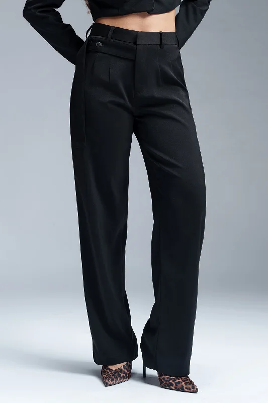 taupe yoga pants breathable -Black Nova Strap Detailed Korean Pants