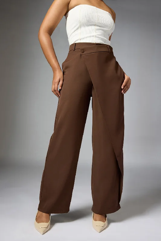 khaki sweatpants for men -Cedar Brown Wrap Front Korean Pants