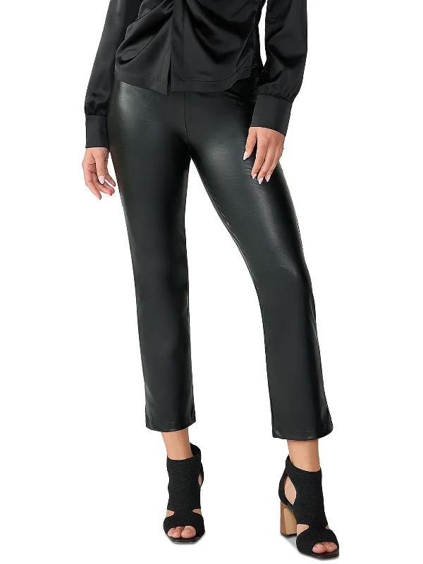 peach yoga pants breathable -Carnaby Kick Womens Faux Leather Skinny Cropped Pants