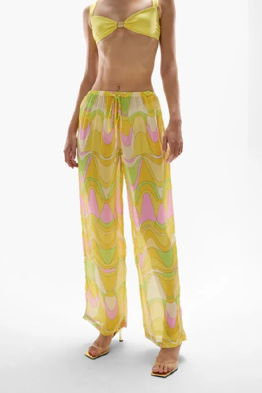 lilac wide leg pants stylish -Oasis Pants Wavy Gold