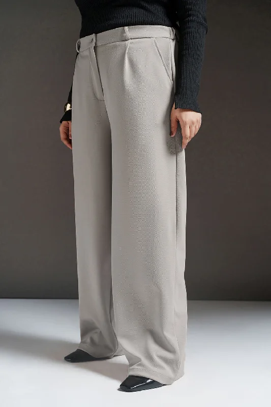 navy skinny pants modern -Dove Grey Curve Textured Korean Pants