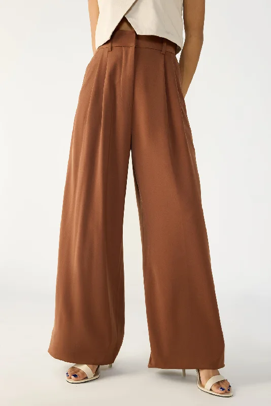 olive high waisted pants stylish -Downtown Brown Adjustable Korean Pants