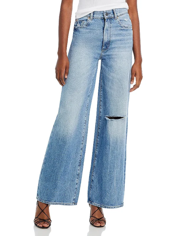 coral straight pants sleek -Hepburn Womens High Rise Denim Wide Leg Jeans