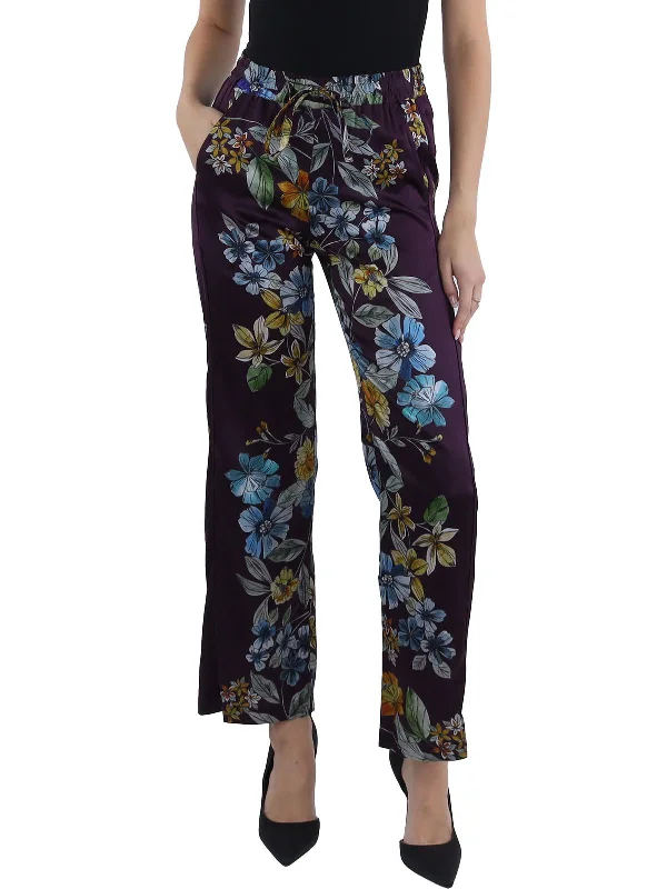 indigo chino pants polished -Lexi Stella Womens Silk Floral Print Straight Leg Pants