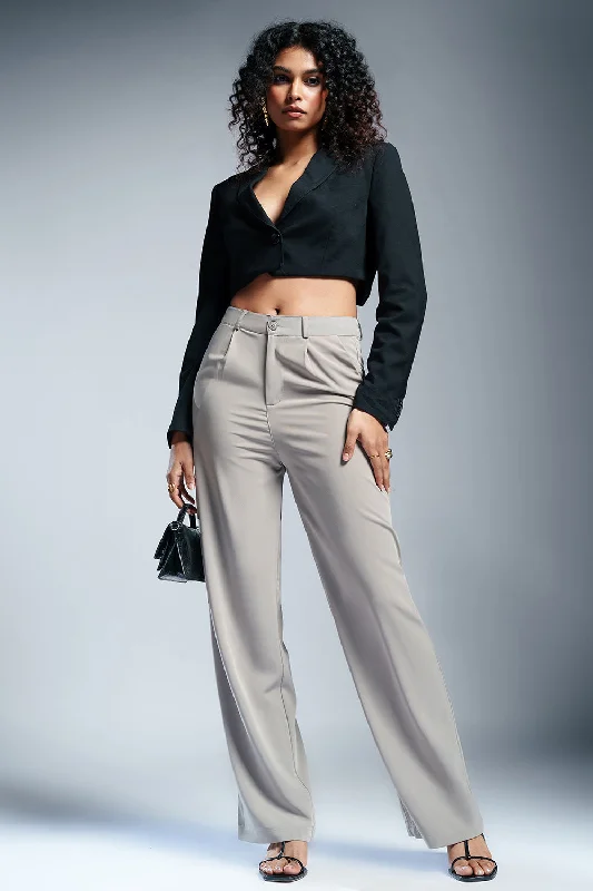 teal straight pants classic -Luminous Grey Straight Fit Korean Pants