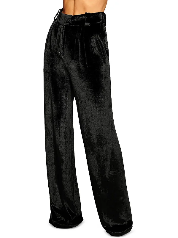 peach skinny pants chic -Marceline Womens Velvet High Rise Wide Leg Pants