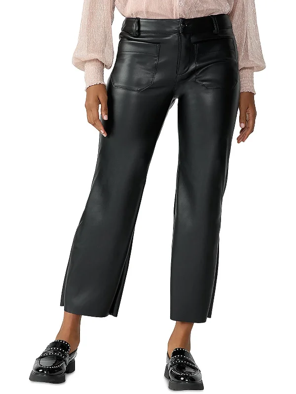 khaki cargo pants rugged -Marine Womens Faux Leather Crop Ankle Pants