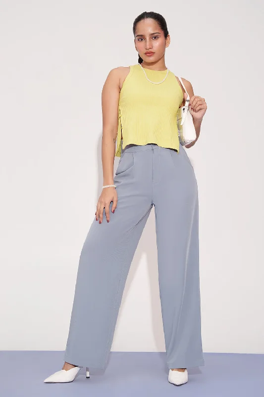 coral leather pants vibrant -Opal Blue Pleated Double Button Korean Pants