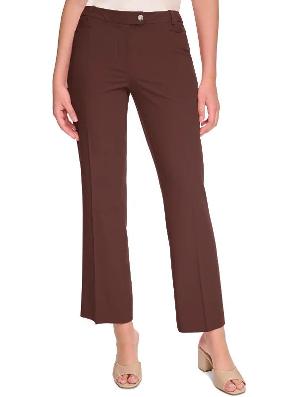 burnt orange skinny pants bold -Petites Womens Mid-Rise Solid Bootcut Pants