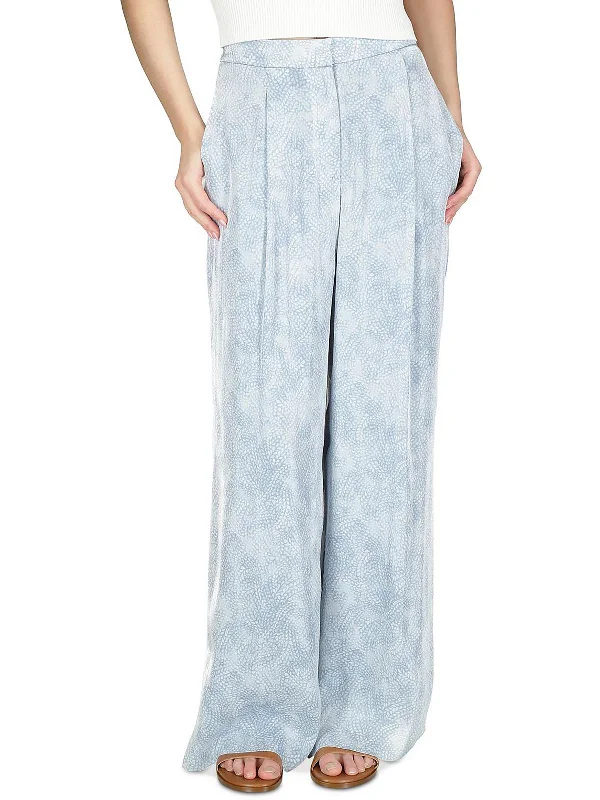 peach tailored pants sleek -Petites Womens Satin Pleated Wide Leg Pants