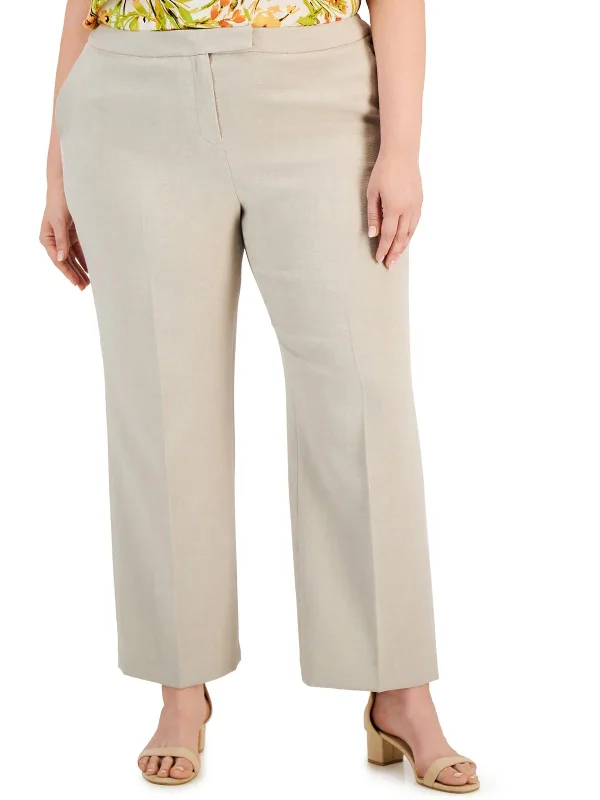 taupe straight pants neutral -Plus Womens High Rise Stretch Straight Leg Pants