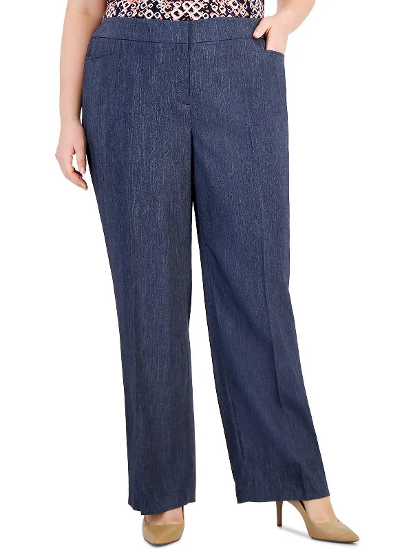 heather grey straight pants neutral -Plus Womens High Rise Work Wear Straight Leg Pants