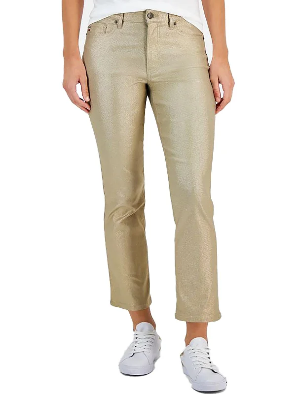 peach wide leg pants chic -Plus Womens Metallic High Rise Skinny Jeans