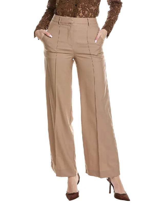 taupe sweatpants comfy -Reiss Kate Wide Leg Wool Trouser