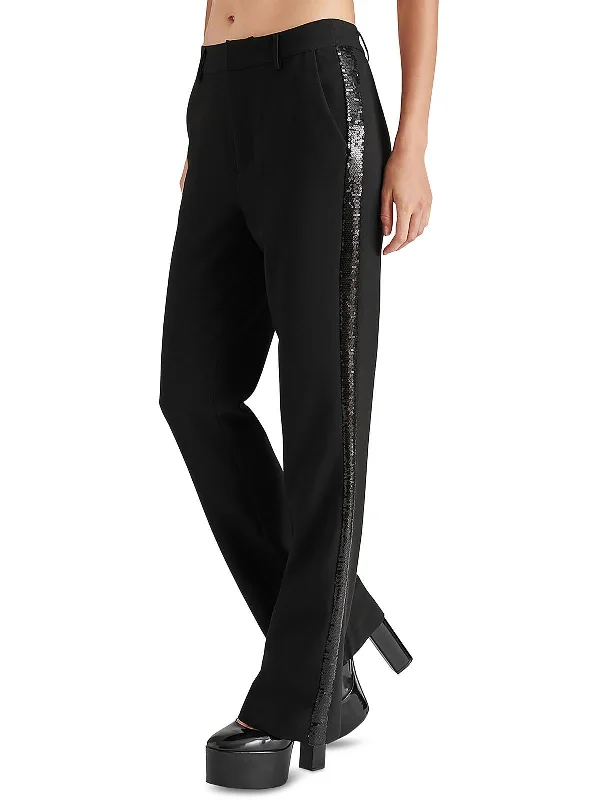 indigo wide leg pants elegant -Waverly Womens Sequined Stripe Flared Pants