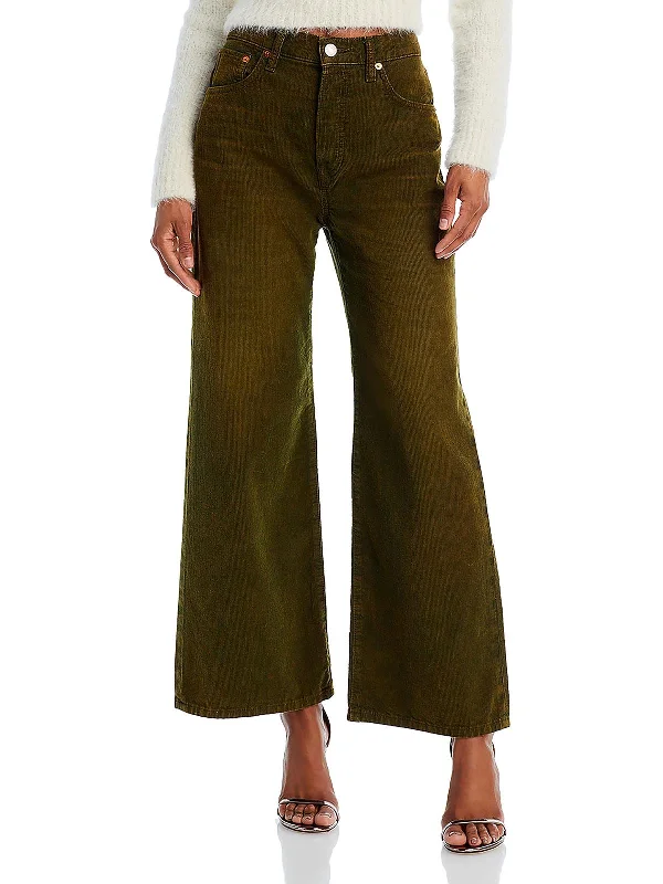 maroon straight pants classic -Womens Corduroy High Rise Cropped Jeans