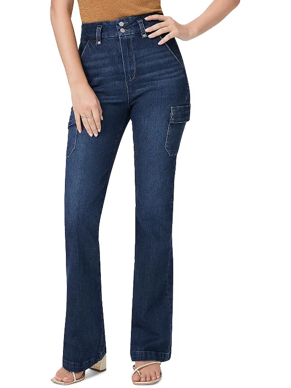 indigo cargo pants for outdoors -Womens Denim High Rise Cargo Jeans