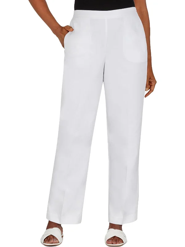 soft beige straight pants versatile -Womens Elastic Waistband Solid Wide Leg Pants