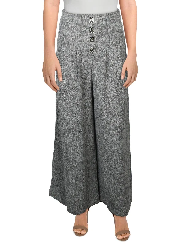 coral straight pants modern -Womens Embellished High Rise Wide Leg Pants