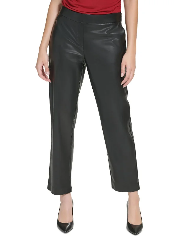 sage straight pants classic -Womens Faux Leather High Rise Leggings