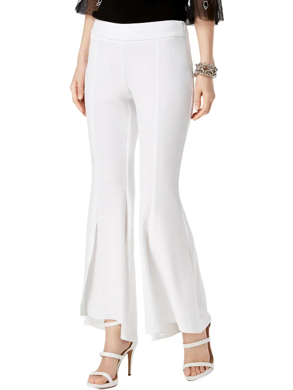 sage leather pants edgy -Womens Flare High-Low Pants