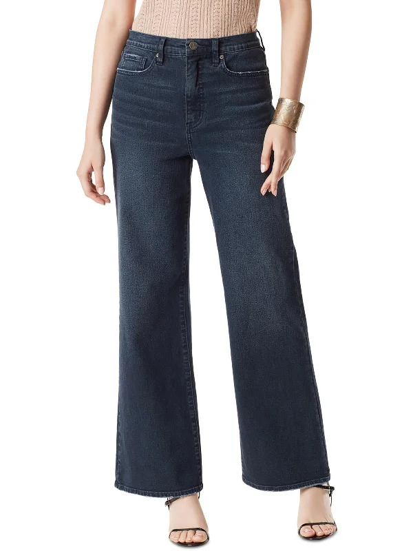 indigo sweatpants relaxed -Womens High Rise Dark Wash Wide Leg Jeans