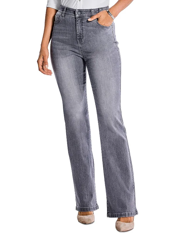 coral straight pants sleek -Womens High Rise Knit Bootcut Jeans