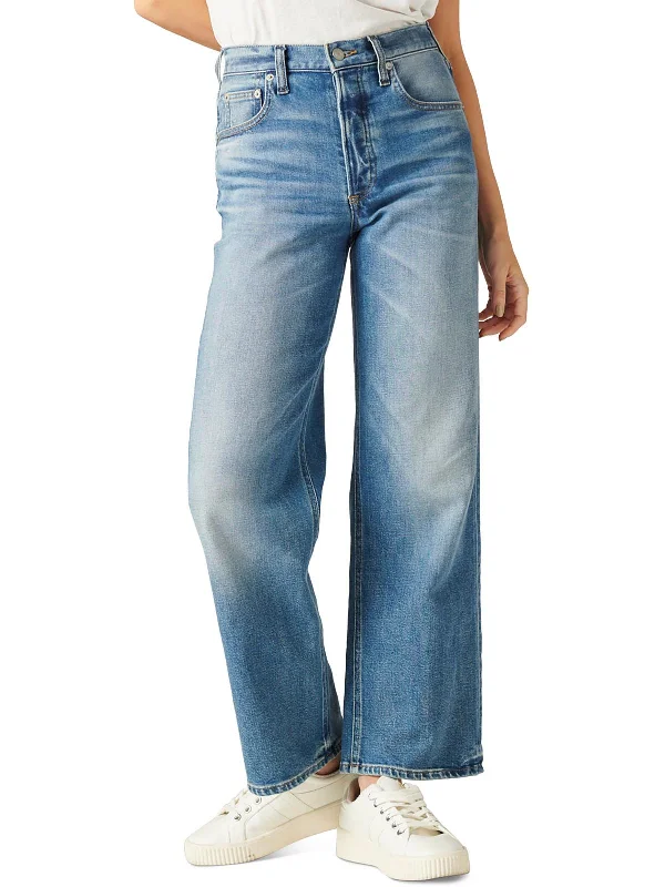 indigo skinny pants sleek -Womens High Rise Medium Wash Wide Leg Jeans