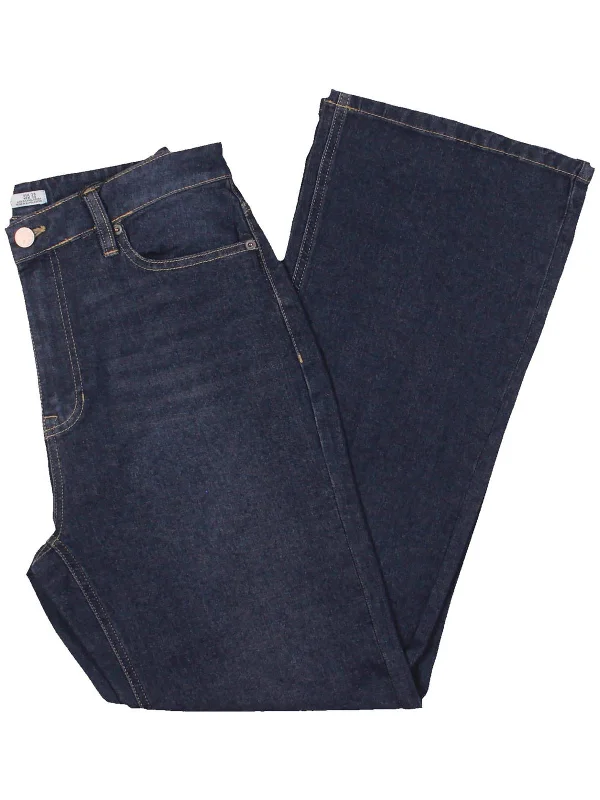 indigo tailored pants smart -Womens Knit Denim Flared Jeans