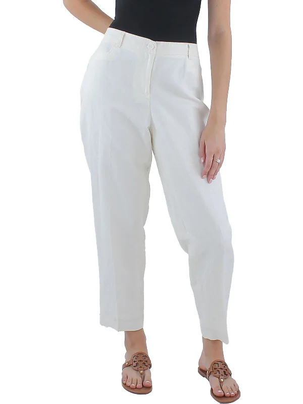 peach sweatpants for women -Womens Linen Solid Ankle Pants