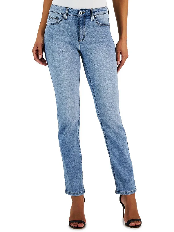 indigo sweatpants relaxed -Womens Mid Rise Denim Straight Leg Jeans