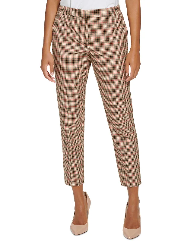 soft beige tailored pants polished -Womens Plaid Slim Leg Ankle Pants