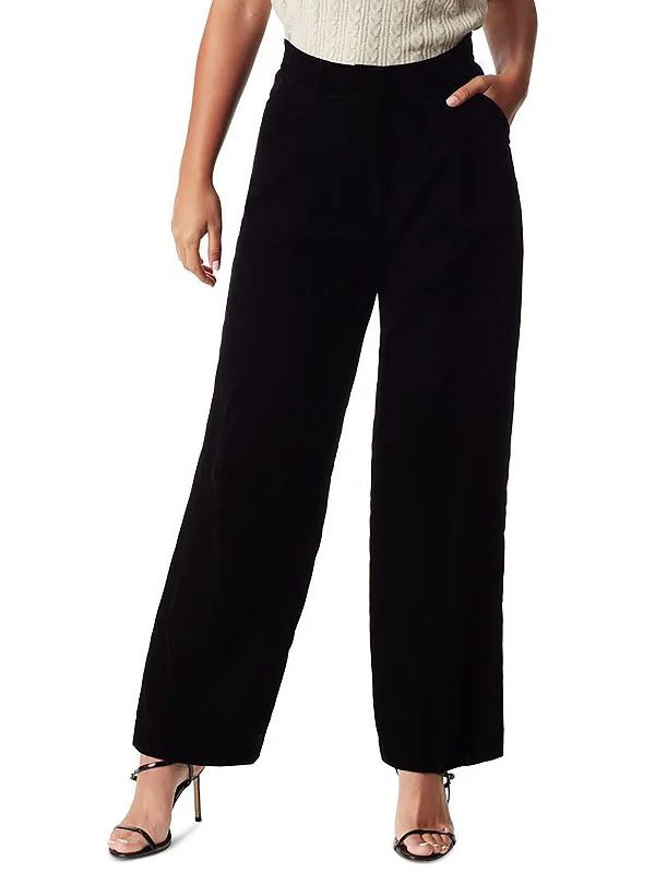 navy denim pants for women -Womens Velvet High Rise Wide Leg Pants