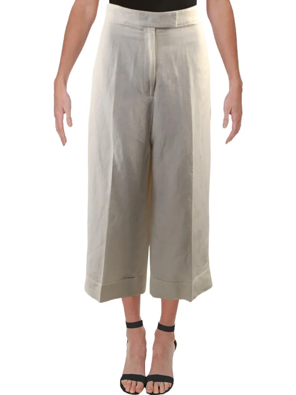 taupe chino pants smart -Womens Wide Leg Linen Blend Culottes