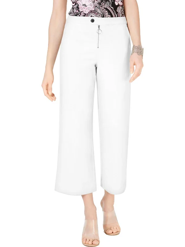 peach straight pants sleek -Womens Wide-Leg Mid-Rise Ankle Pants