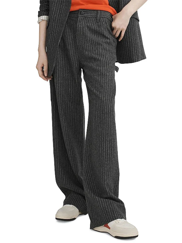 sage cargo pants rugged -Womens Wool Blend Striped Dress Pants